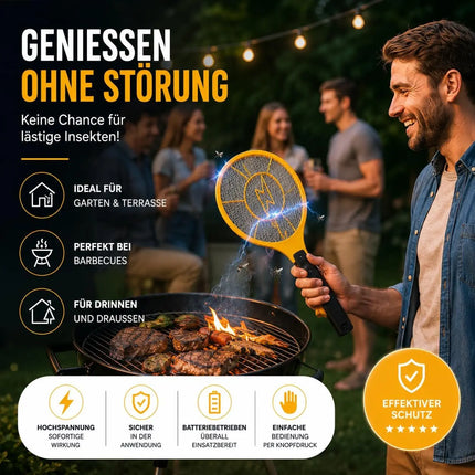 Elektrische Fliegenklatsche Batteriebetrieben – Insekten- und Mückenfänger für Fliegen, Mücken und andere Insekten (Gelb 43,5 cm)