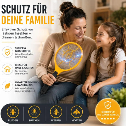 Elektrische Fliegenklatsche Batteriebetrieben – Insekten- und Mückenfänger für Fliegen, Mücken und andere Insekten (Gelb 43,5 cm)