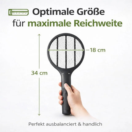 Elektrische Fliegenklatsche Batteriebetrieben – Insekten- und Mückenfänger für Fliegen, Mücken und andere Insekten (Schwarz 33,5 cm)