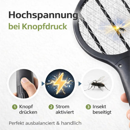 Elektrische Fliegenklatsche Batteriebetrieben – Insekten- und Mückenfänger für Fliegen, Mücken und andere Insekten (Schwarz 33,5 cm)