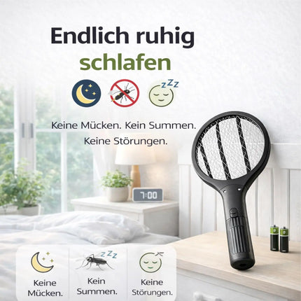 Elektrische Fliegenklatsche Batteriebetrieben – Insekten- und Mückenfänger für Fliegen, Mücken und andere Insekten (Schwarz 33,5 cm)