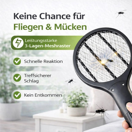 Elektrische Fliegenklatsche Batteriebetrieben – Insekten- und Mückenfänger für Fliegen, Mücken und andere Insekten (Schwarz 33,5 cm)