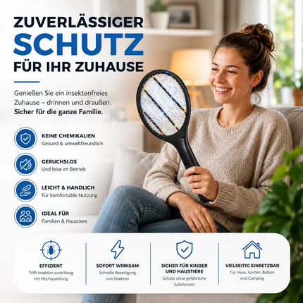 Elektrische Fliegenklatsche Batteriebetrieben – Insekten- und Mückenfänger für Fliegen, Mücken und andere Insekten (Schwarz 33,5 cm)