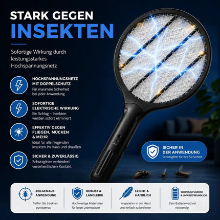 Elektrische Fliegenklatsche Batteriebetrieben – Insekten- und Mückenfänger für Fliegen, Mücken – Detailansicht 4