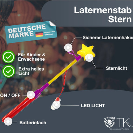 Elektrische Laterne pink für AA Batterien - Laternenstab St. Martin Laternen für Halloween & St. Martin