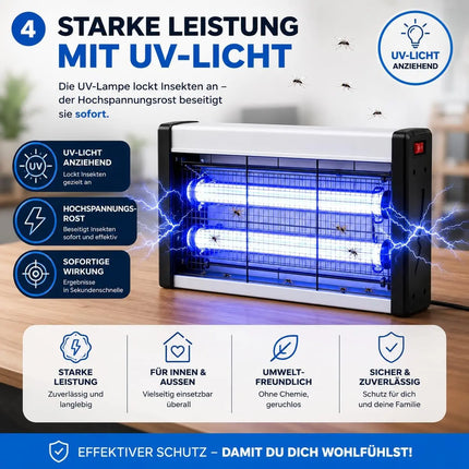 Elektrischer Insektenvernichter mit UV-Lampe – Fliegenfalle & Mückenlampe für Moskitoschutz und effektive Insektenabwehr (Eckig)
