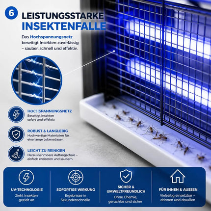Elektrischer Insektenvernichter mit UV-Lampe – Fliegenfalle & Mückenlampe für Moskitoschutz und effektive Insektenabwehr (Eckig)
