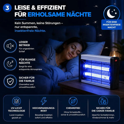 Elektrischer Insektenvernichter mit UV-Lampe – Fliegenfalle & Mückenlampe für Moskitoschutz und effektive Insektenabwehr (Eckig)