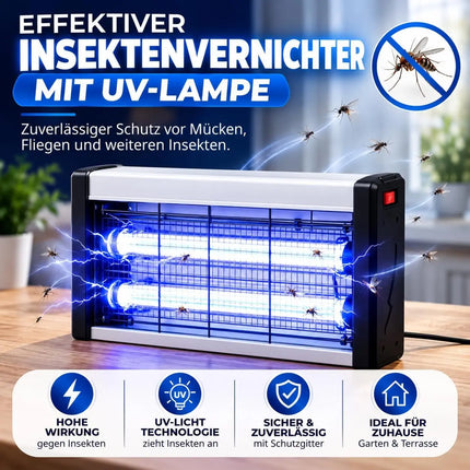 Elektrischer Insektenvernichter mit UV-Lampe – Fliegenfalle & Mückenlampe für Moskitoschutz und effektive Insektenabwehr (Eckig)