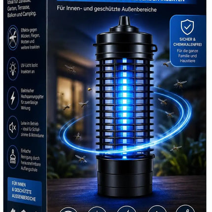 Elektrischer Insektenvernichter mit UV-Lampe – Fliegenfalle & Mückenlampe für Moskitoschutz und effektive Insektenabwehr (Rund)