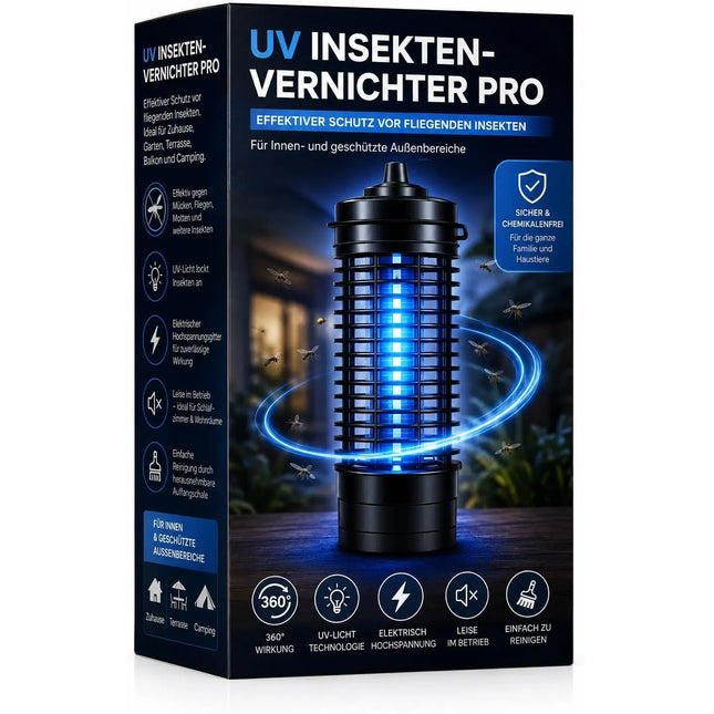 Elektrischer Insektenvernichter mit UV-Lampe – Fliegenfalle & Mückenlampe für Moskitoschutz und effektive Insektenabwehr (Rund)