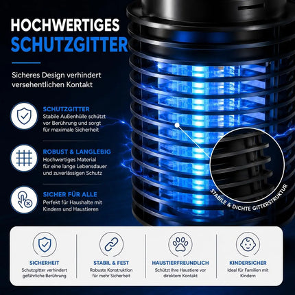 Elektrischer Insektenvernichter mit UV-Lampe – Fliegenfalle & Mückenlampe für Moskitoschutz und effektive Insektenabwehr (Rund)