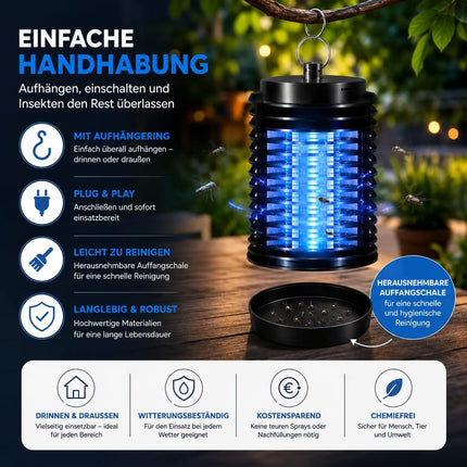 Elektrischer Insektenvernichter mit UV-Lampe – Fliegenfalle & Mückenlampe für Moskitoschutz und effektive Insektenabwehr (Rund)