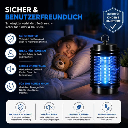 Elektrischer Insektenvernichter mit UV-Lampe – Fliegenfalle & Mückenlampe für Moskitoschutz und effektive Insektenabwehr (Rund)