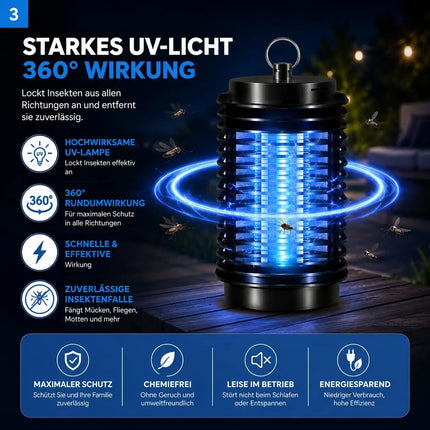 Elektrischer Insektenvernichter mit UV-Lampe – Fliegenfalle & Mückenlampe für Moskitoschutz und effektive Insektenabwehr (Rund)