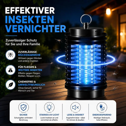 Elektrischer Insektenvernichter mit UV-Lampe – Fliegenfalle & Mückenlampe für Moskitoschutz und effektive Insektenabwehr (Rund)