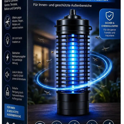 Elektrischer Insektenvernichter mit UV-Lampe – Fliegenfalle & Mückenlampe für Moskitoschutz und effektive Insektenabwehr (Rund)
