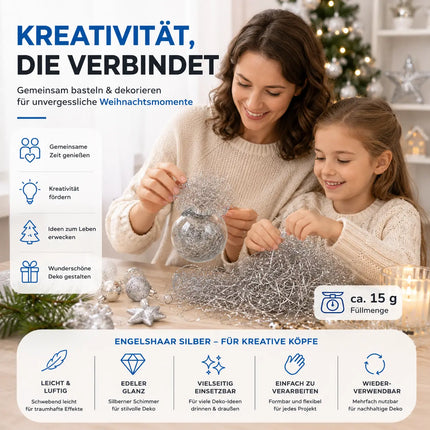 Engelshaar Silber gelockt 15 gr. Lametta Silber für Weihnachten Advent Deko Dekoration
