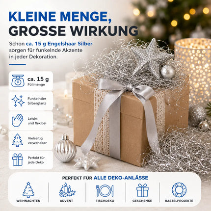 Engelshaar Silber gelockt 15 gr. Lametta Silber für Weihnachten Advent Deko Dekoration