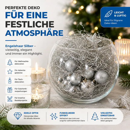Engelshaar Silber gelockt 15 gr. Lametta Silber für Weihnachten Advent Deko Dekoration