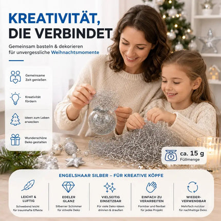 Engelshaar Silber gelockt 15 gr. Lametta Silber für Weihnachten Advent Deko Dekoration – Detailansicht 2