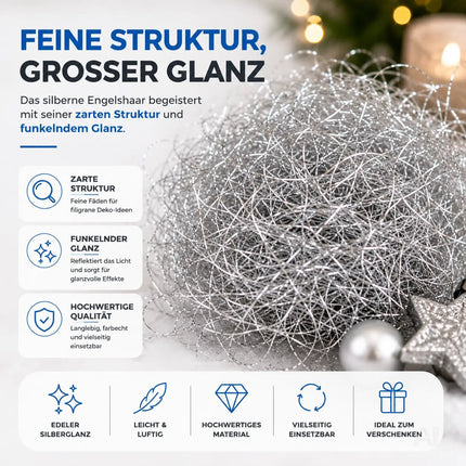 Engelshaar - gelockt Lametta ca. 15 Gramm - für Weihnachten & Advent als Deko Dekoration (Silber)