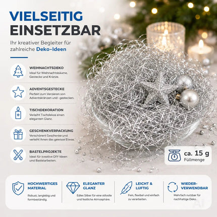 Engelshaar - gelockt Lametta ca. 15 Gramm - für Weihnachten & Advent als Deko Dekoration (Silber)