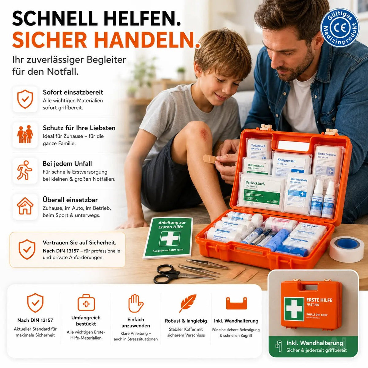 Erste Hilfe Koffer DIN 13157 Kasten für Wand & Zuhause & Betrieb – Detailansicht 2