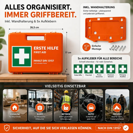 Erste Hilfe Koffer DIN 13157 Kasten für Wand & Zuhause & Betrieb – Detailansicht 5