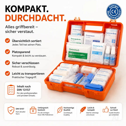 Erste Hilfe Koffer DIN 13157 Kasten für Wand & Zuhause & Betrieb – Detailansicht 7
