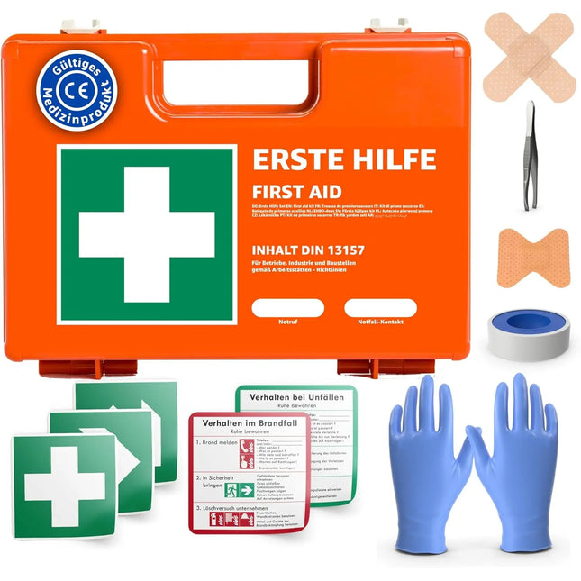 Erste Hilfe Koffer - DIN 13157:2021 nach aktueller Norm - inkl. Wandhalterung, Aufkleber - Erste Hilfe Verbandskasten geprüft - TK Gruppe® Offizieller Onlineshop