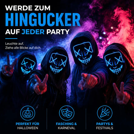 FASCHINFEVER LED Maske blau Purge - Kostümmaske steuerbar für Halloween, Fasching & Karneval als Kostüm für Herren & Damen
