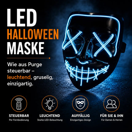 FASCHINFEVER LED Maske blau Purge - Kostümmaske steuerbar für Halloween, Fasching & Karneval als Kostüm für Herren & Damen