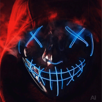 FASCHINFEVER LED Maske blau Purge - Kostümmaske steuerbar für Halloween, Fasching & Karneval