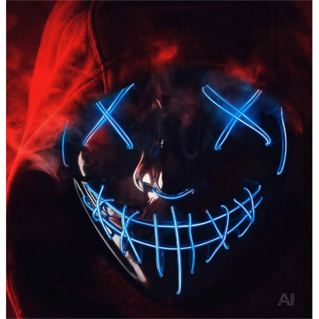 FASCHINFEVER LED Maske blau Purge - Kostümmaske steuerbar für Halloween, Fasching & Karneval