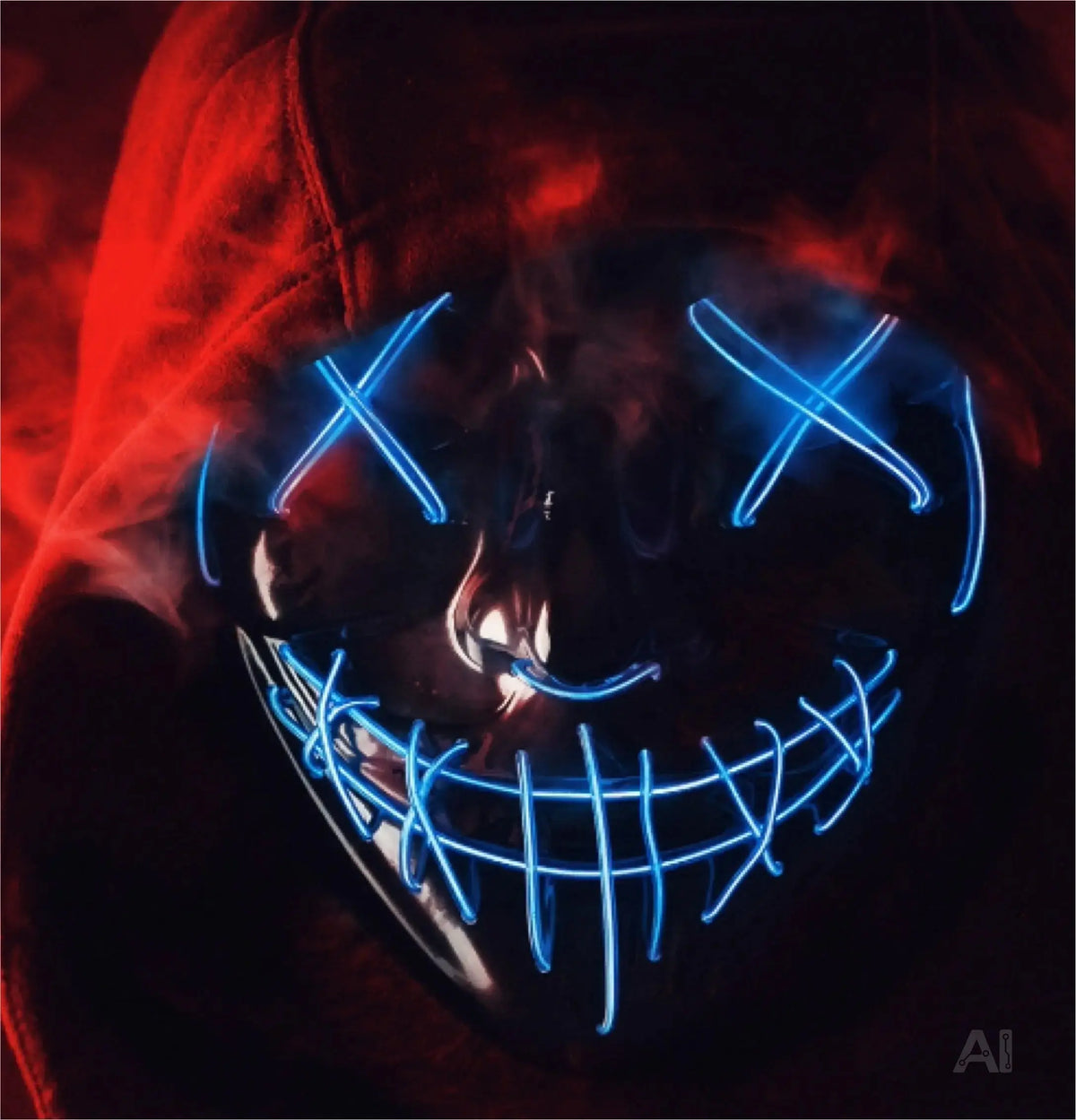 FASCHINFEVER LED Maske blau Purge - Kostümmaske steuerbar für Halloween, Fasching & Karneval als Kostüm für Herren & Damen