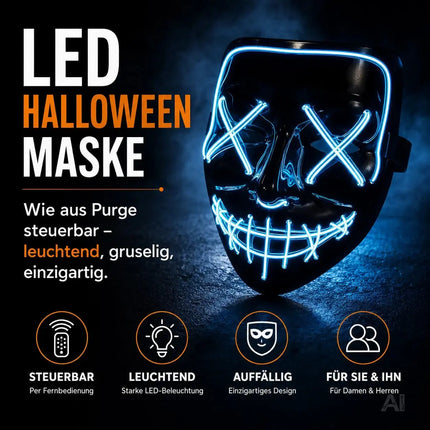 FASCHINFEVER LED Maske blau Purge - Kostümmaske steuerbar für Halloween, Fasching & Karneval – Detailansicht 5