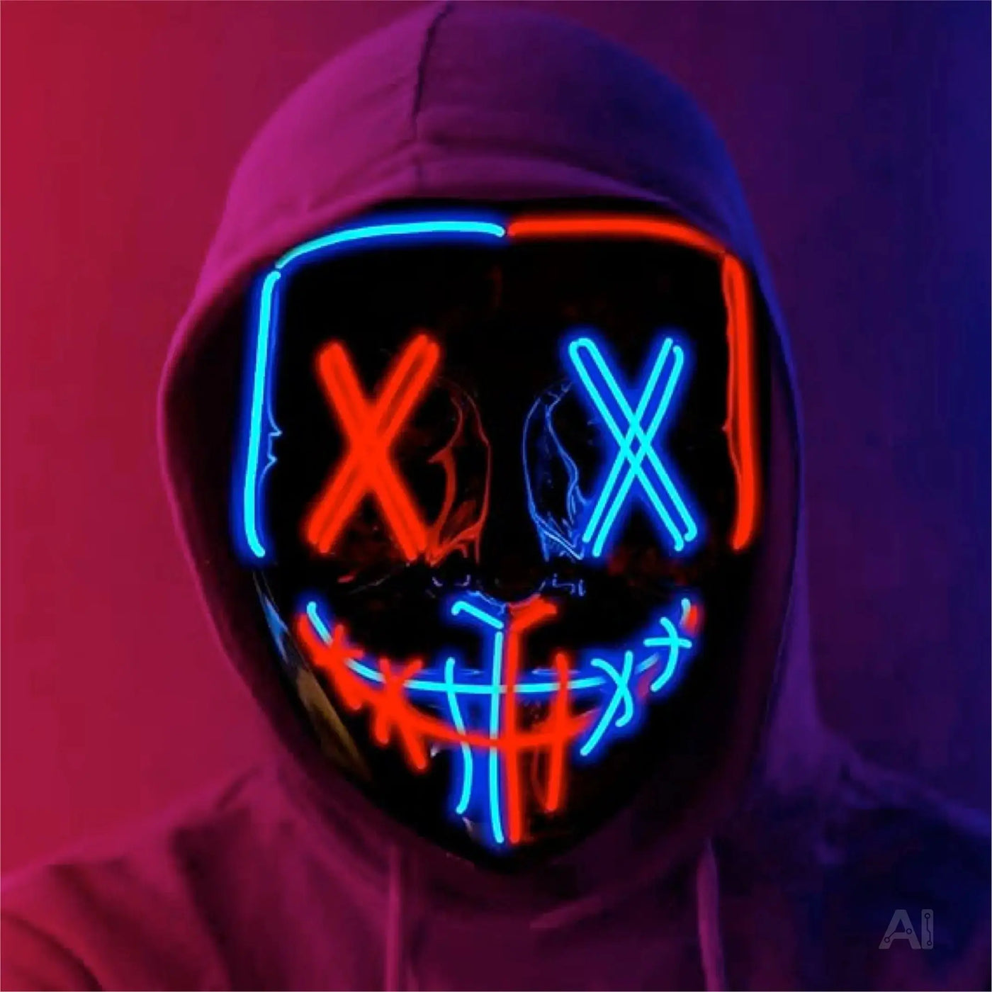 FASCHINFEVER LED Purge Maske blau rot mix - Perfekt für Fasching & Halloween