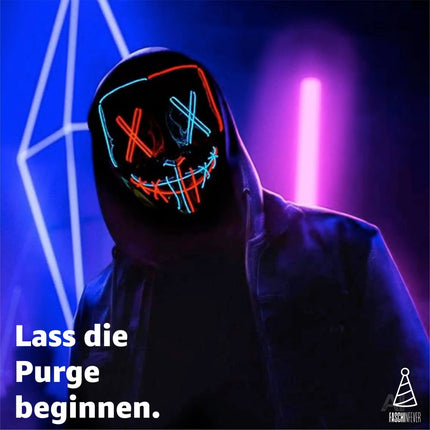 FASCHINFEVER LED Purge Maske blau/rot mix - Kostümmaske steuerbar für Halloween, Fasching & Karneval als Kostüm für Herren & Damen - TK Gruppe® Offizieller Onlineshop