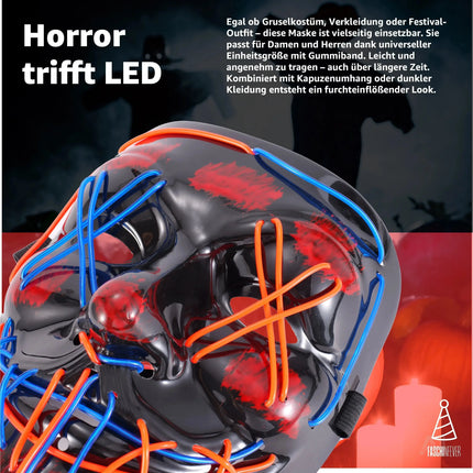 FASCHINFEVER LED Purge Maske blau/rot mix - Kostümmaske steuerbar für Halloween, Fasching & Karneval als Kostüm für Herren & Damen - TK Gruppe® Offizieller Onlineshop