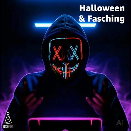 FASCHINFEVER LED Purge Maske blau/rot mix - Kostümmaske steuerbar für Halloween, Fasching & Karneval als Kostüm für Herren & Damen - TK Gruppe® Offizieller Onlineshop