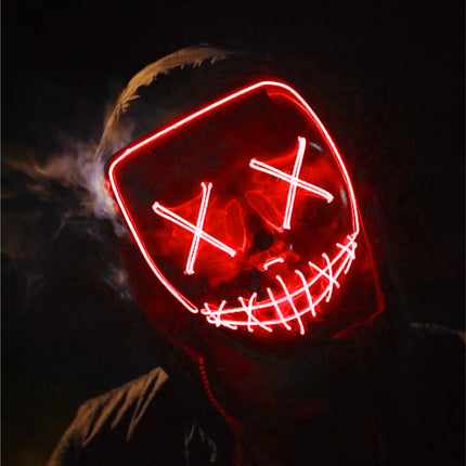 FASCHINFEVER LED Purge Maske rot - Kostümmaske steuerbar für Halloween, Fasching & Karneval als Kostüm für Herren & Damen