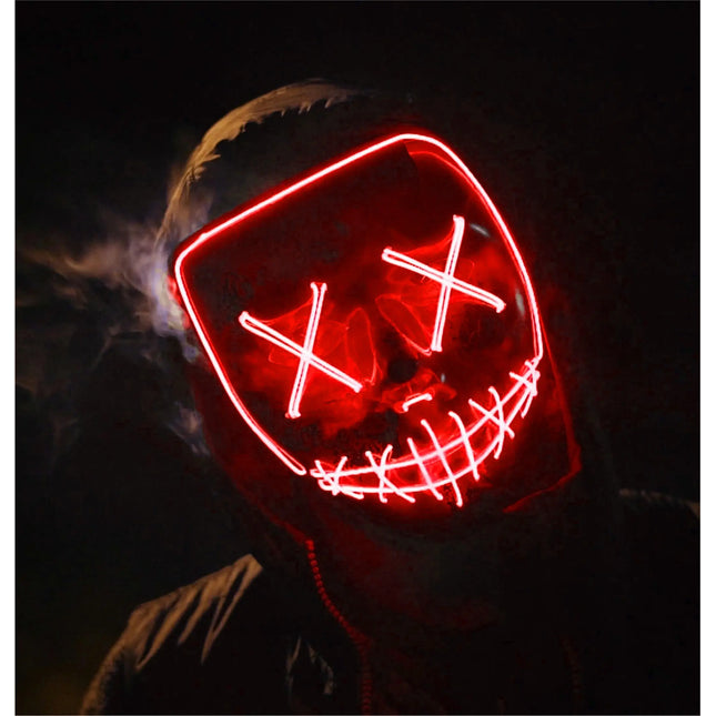 FASCHINFEVER LED Purge Maske rot - Kostümmaske steuerbar für Halloween, Fasching & Karneval als Kostüm für Herren & Damen