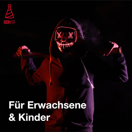 FASCHINFEVER LED Purge Maske rot - Kostümmaske steuerbar für Halloween, Fasching & Karneval als Kostüm für Herren & Damen