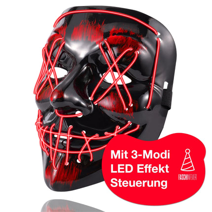 FASCHINFEVER LED Purge Maske rot - Kostümmaske steuerbar für Halloween, Fasching & Karneval als Kostüm für Herren & Damen
