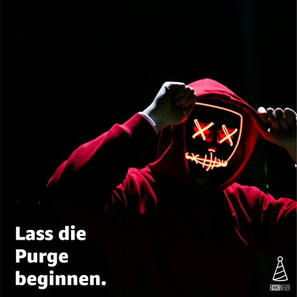 FASCHINFEVER LED Purge Maske rot - Kostümmaske steuerbar für Halloween, Fasching & Karneval als Kostüm für Herren & Damen