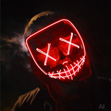 FASCHINFEVER LED Purge Maske rot - Kostümmaske steuerbar für Halloween, Fasching & Karneval als Kostüm für Herren & Damen