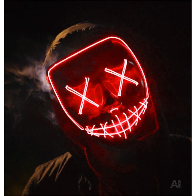 FASCHINFEVER LED Purge Maske rot - Kostümmaske steuerbar für Halloween, Fasching & Karneval