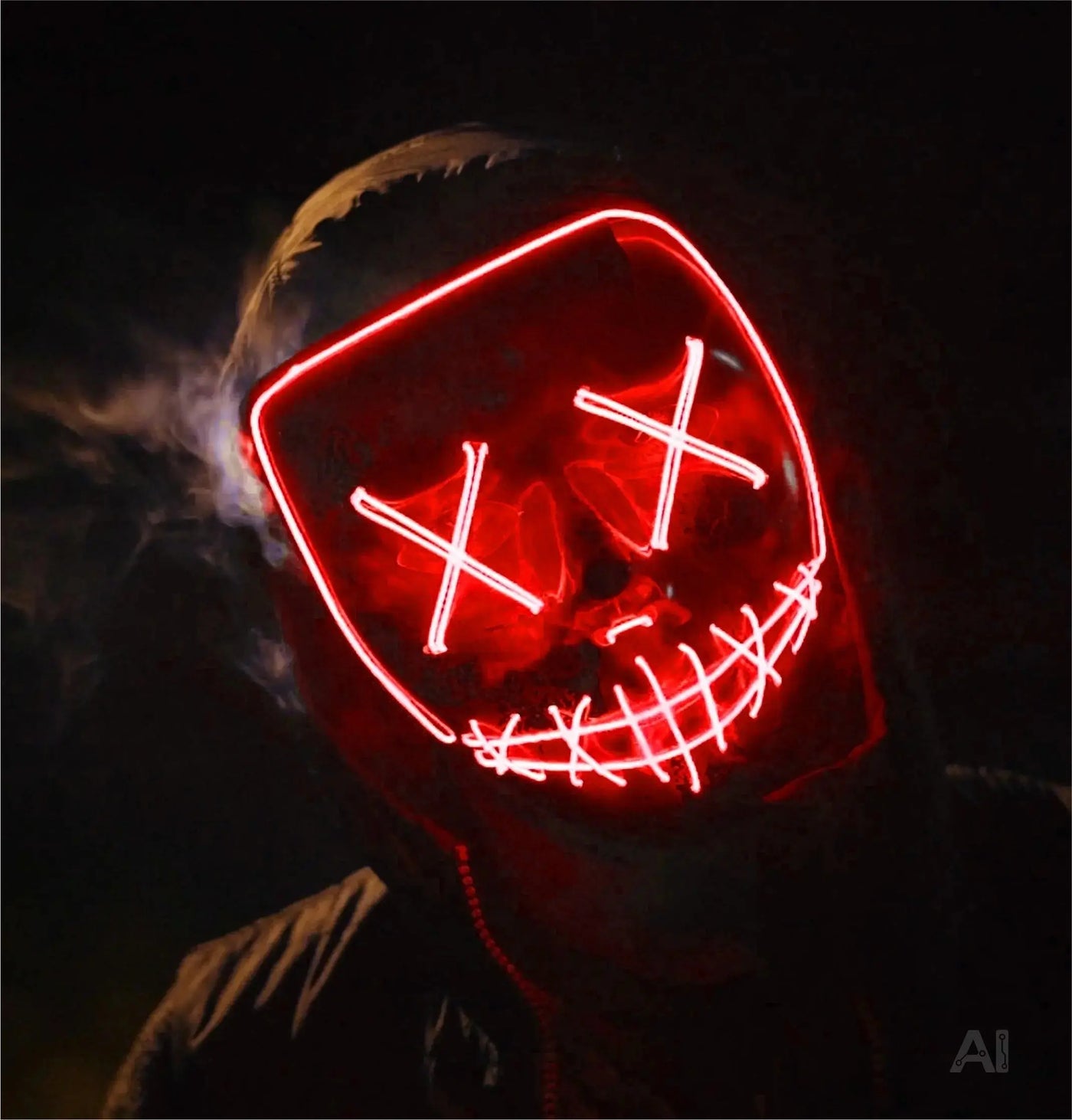 FASCHINFEVER LED Purge Maske rot - Kostümmaske steuerbar für Halloween, Fasching & Karneval als Kostüm für Herren & Damen