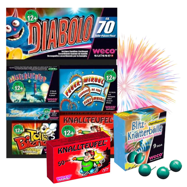 FLAME X BURN Diabolo XXL Set 70 Teile – Jugendspaß und Tischartikel Kat. F1 für Partys, Silvester und Jugendliche & Kinder 2025